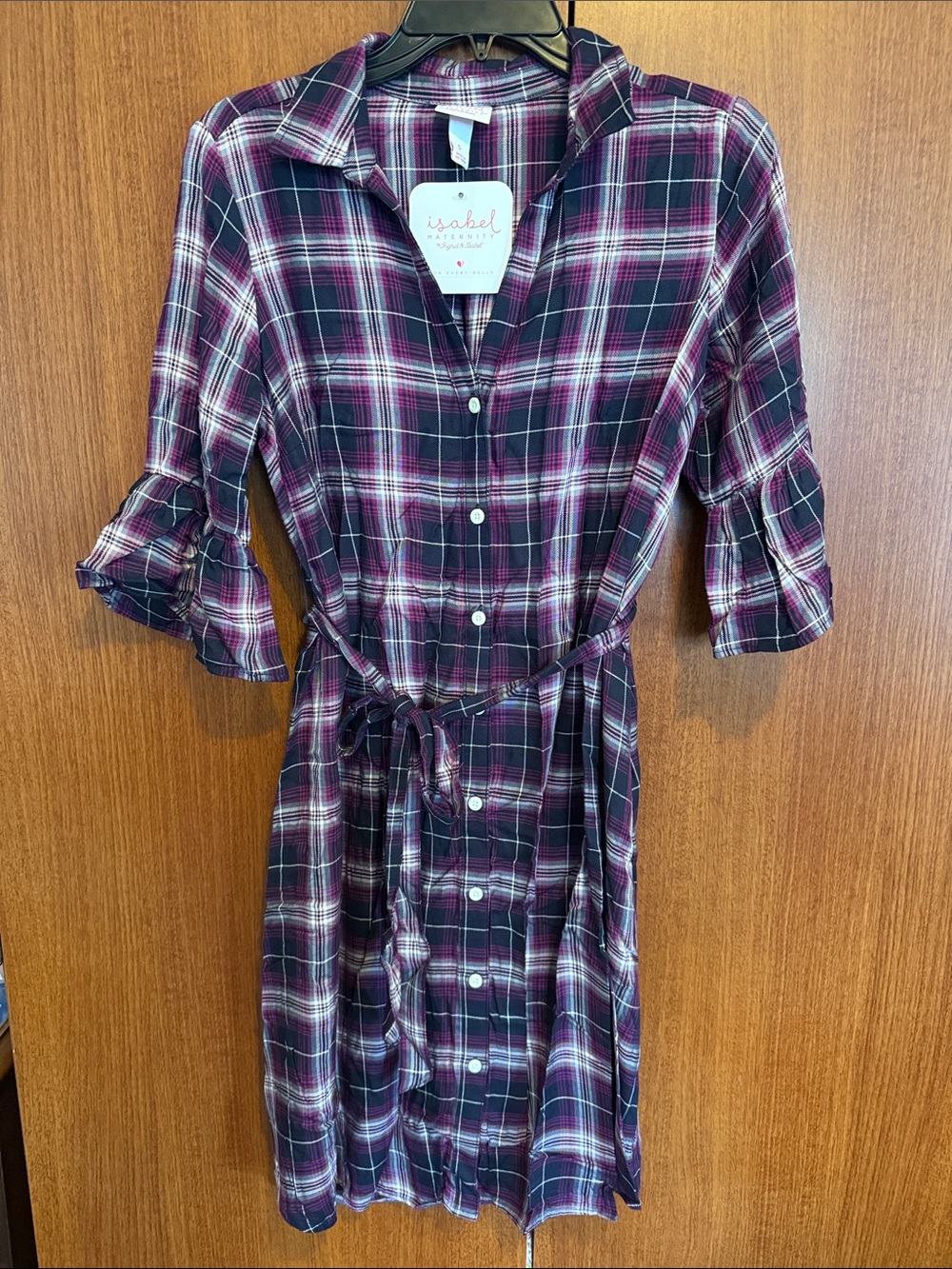 Isabel Maternity by Ingrid & Isabel Plum and White Plaid Button-Front Midi Dress
